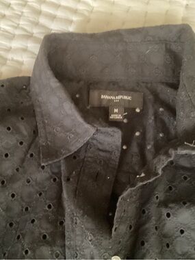Banana Republic Black Eyelet Collared Shirt